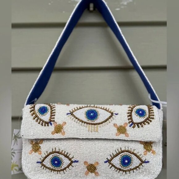 America & Beyond White Evil Eye Beaded Shoulder Bag & Earrings NWT - Picture 4 of 9